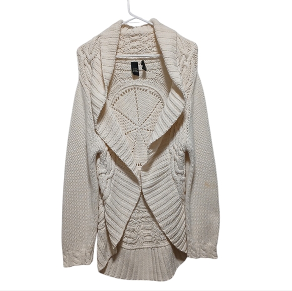 Lane Bryant Ivory Wool Cable Knit Longline Sweater Draped Cardigan 22/24 - Picture 1 of 9